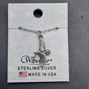 Sterling Silver Eagle Charm Necklace Wheeler Made in USA Patriotic Flying Bird